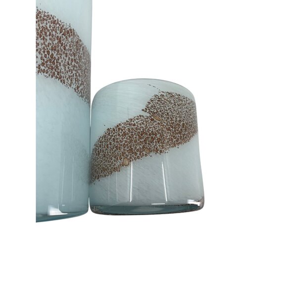 Handcrafted Blue & Copper Brown Art Glass Votive Candle Set: 10" and 4" Tall - Picture 4 of 16